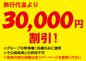 旅行代金より30,000円割引！