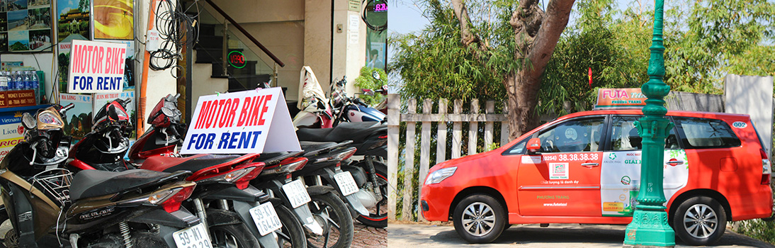 レンタルバイク屋と赤いタクシー（イメージ）